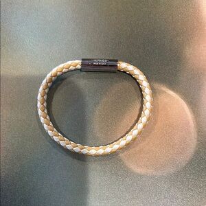 Hermès Braided Leather Bracelet in Cream and Silver